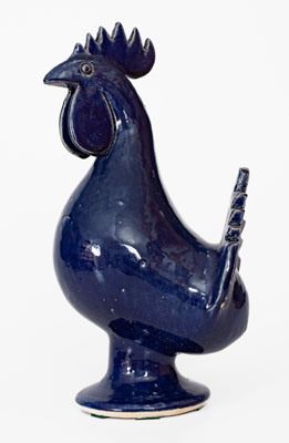 Edwin Meaders Blue-Glazed Stoneware Figure of a Rooster, Signed and Dated 8-11-1990, Cleveland, GA