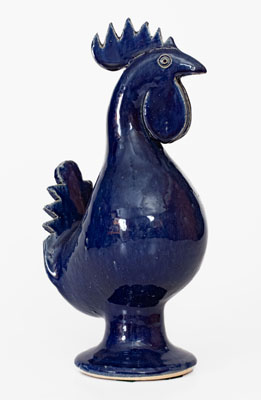 Edwin Meaders Blue-Glazed Stoneware Figure of a Rooster, Signed and Dated 8-11-1990, Cleveland, GA