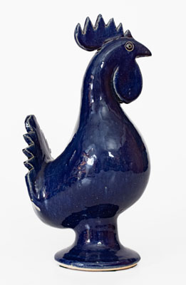 Edwin Meaders Blue-Glazed Stoneware Figure of a Rooster, Signed and Dated 8-11-1990, Cleveland, GA