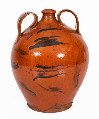 Eastern Tennessee Double-Handled Redware Jug w/ Manganese Slash Decoration