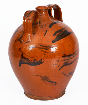 Extremely Rare Eastern Tennessee Redware Jug w/ Manganese Slash Decoration