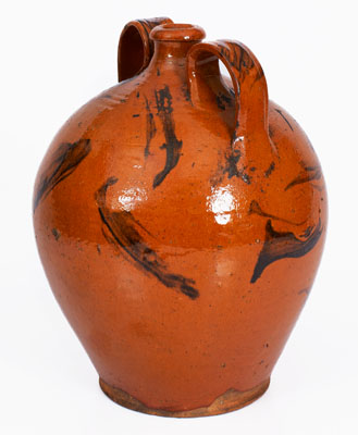 Extremely Rare Eastern Tennessee Redware Jug w/ Manganese Slash Decoration