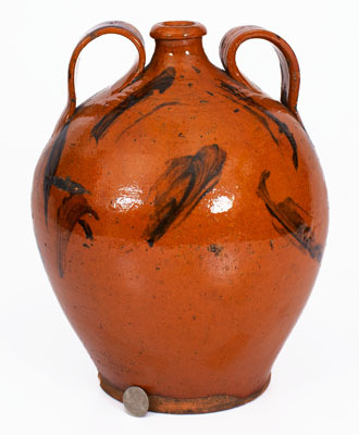 Extremely Rare Eastern Tennessee Redware Jug w/ Manganese Slash Decoration