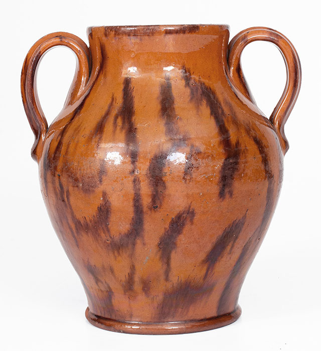 Open-Handled Redware Jar Inscribed C, Cain Pottery, Sullivan County, Tennessee, c1830-80