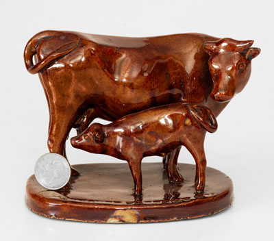 Rockingham-Glazed MONMOUTH POTTERY CO (Illinois) Stoneware Cow Figural, c1893-1906