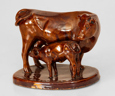 Rockingham-Glazed MONMOUTH POTTERY CO (Illinois) Stoneware Cow Figural, c1893-1906