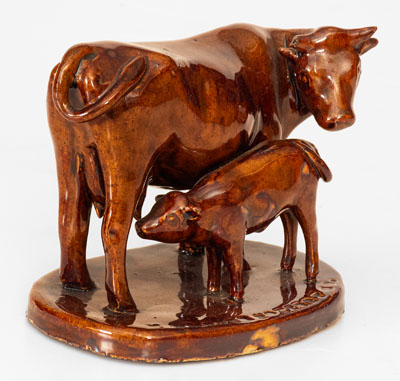 Rockingham-Glazed MONMOUTH POTTERY CO (Illinois) Stoneware Cow Figural, c1893-1906