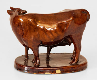 Rockingham-Glazed MONMOUTH POTTERY CO (Illinois) Stoneware Cow Figural, c1893-1906