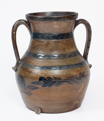 314. Pottery,Jar,Stoneware- Open Handles/Cobalt Decorated (630)