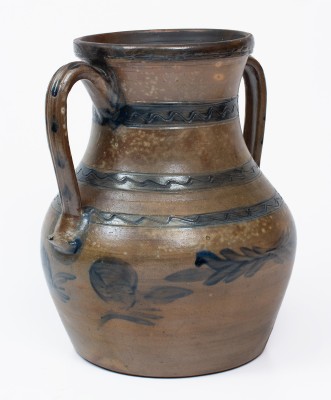 314. Pottery,Jar,Stoneware- Open Handles/Cobalt Decorated (630)