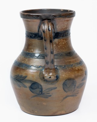 314. Pottery,Jar,Stoneware- Open Handles/Cobalt Decorated (630)