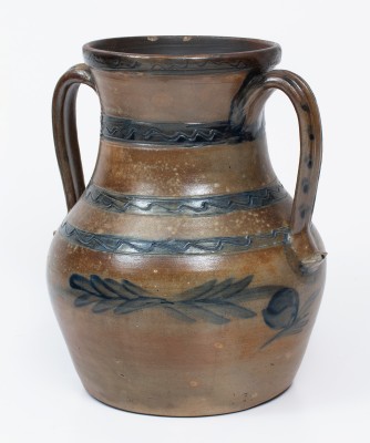 314. Pottery,Jar,Stoneware- Open Handles/Cobalt Decorated (630)