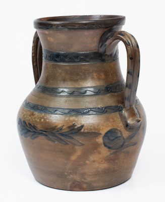 314. Pottery,Jar,Stoneware- Open Handles/Cobalt Decorated (630)