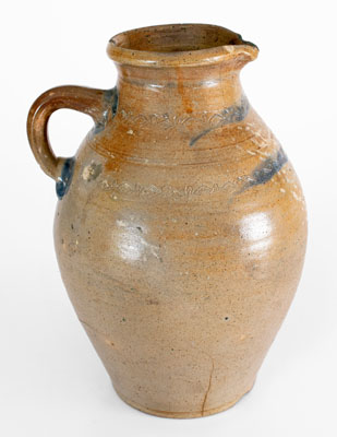 Large-Sized New Jersey or New York Stoneware Pitcher w/ Coggled Decoration, early 19th century