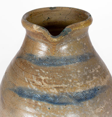 Large-Sized New Jersey or New York Stoneware Pitcher w/ Coggled Decoration, early 19th century