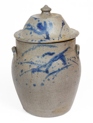 Rare Lidded Ohio Stoneware Jar w/ Cobalt Decoration, mid 19th century