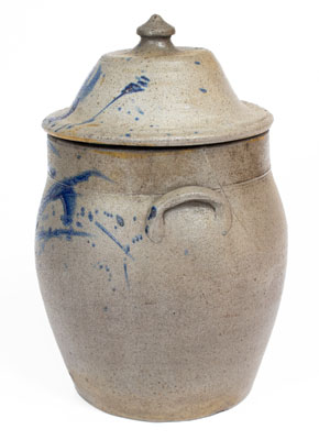 Rare Lidded Ohio Stoneware Jar w/ Cobalt Decoration, mid 19th century