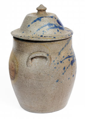 Rare Lidded Ohio Stoneware Jar w/ Cobalt Decoration, mid 19th century