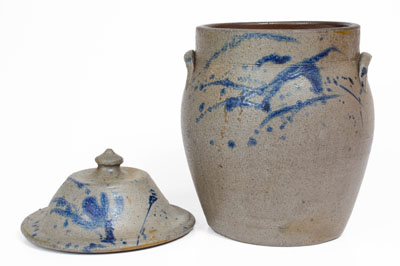 Rare Lidded Ohio Stoneware Jar w/ Cobalt Decoration, mid 19th century