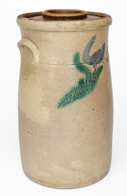 Extremely Rare Five-Gallon Stoneware Churn w/ Two-Color-Slip Floral Decoration, possibly Arkansas origin