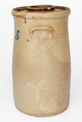 Extremely Rare Five-Gallon Stoneware Churn w/ Two-Color-Slip Floral Decoration, possibly Arkansas origin