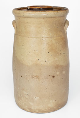 Extremely Rare Five-Gallon Stoneware Churn w/ Two-Color-Slip Floral Decoration, possibly Arkansas origin