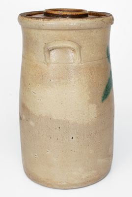 Extremely Rare Five-Gallon Stoneware Churn w/ Two-Color-Slip Floral Decoration, possibly Arkansas origin