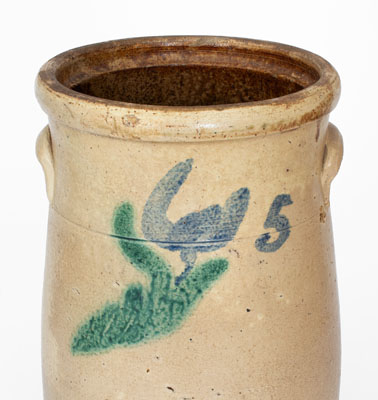 Extremely Rare Five-Gallon Stoneware Churn w/ Two-Color-Slip Floral Decoration, possibly Arkansas origin