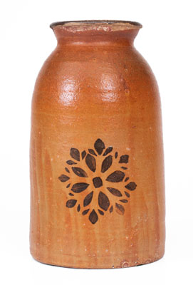 Stoneware Canning Jar w/ Stenciled Brown Slip Floral Motif, attrib. Whelchel Pottery, Gaffney, SC