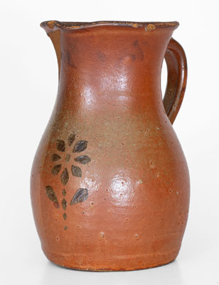 Scarce Stoneware Pitcher w/ Brown-Slip Floral Motif, attrib. Whelchel Family, Gaffney, SC, late 19th century