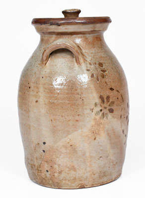 Fine Lidded Stoneware Jar w/ Alkaline Glaze and Brown Slip Floral Decoration, attrib. Whelchel Family, Gaffney, SC