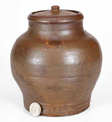 Rare and Fine SMITH.IR (Samuel Smith, Jr., Knox County, Tennessee) Small-Sized Stoneware Jar w/ Lid, c1820-30