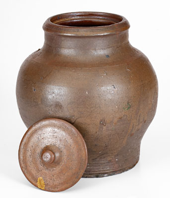 Rare and Fine SMITH.IR (Samuel Smith, Jr., Knox County, Tennessee) Small-Sized Stoneware Jar w/ Lid, c1820-30