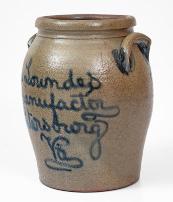 H Lowndes / Manufactor / Petersburg / Va Stoneware Jar w/ Cobalt Tree-of-Life Decoration, c1845