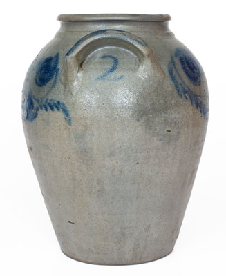 Attrib. John P. Schermerhorn, Richmond, VA Stoneware Jar wi/ Elaborate Cobalt Floral Decoration, c1830