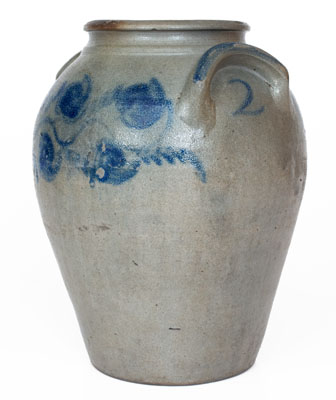 Attrib. John P. Schermerhorn, Richmond, VA Stoneware Jar wi/ Elaborate Cobalt Floral Decoration, c1830