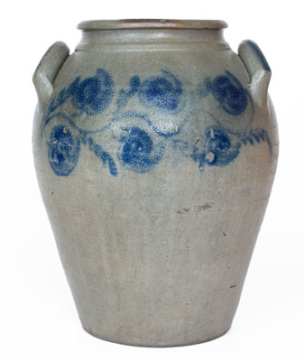 Attrib. John P. Schermerhorn, Richmond, VA Stoneware Jar wi/ Elaborate Cobalt Floral Decoration, c1830