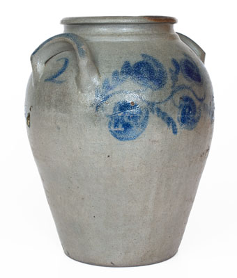 Attrib. John P. Schermerhorn, Richmond, VA Stoneware Jar wi/ Elaborate Cobalt Floral Decoration, c1830