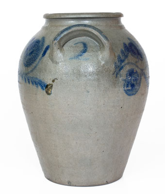 Attrib. John P. Schermerhorn, Richmond, VA Stoneware Jar wi/ Elaborate Cobalt Floral Decoration, c1830