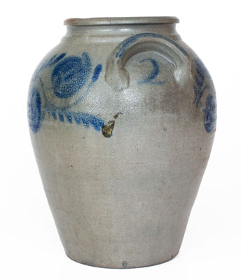 Attrib. John P. Schermerhorn, Richmond, VA Stoneware Jar wi/ Elaborate Cobalt Floral Decoration, c1830