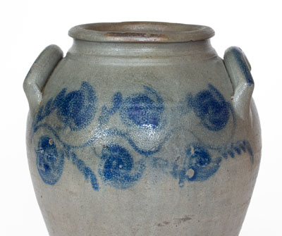 Attrib. John P. Schermerhorn, Richmond, VA Stoneware Jar wi/ Elaborate Cobalt Floral Decoration, c1830