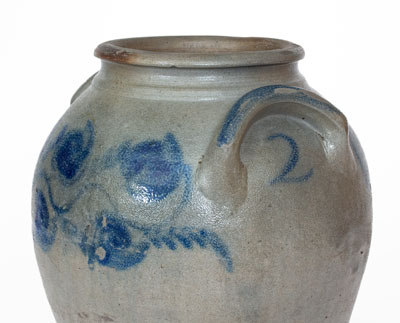 Attrib. John P. Schermerhorn, Richmond, VA Stoneware Jar wi/ Elaborate Cobalt Floral Decoration, c1830