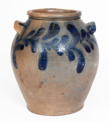 H.C. SMITH / ALEXA / D.C. (Alexandria, Virginia) Stoneware Jar w/ Cobalt Floral Decoration, c1835