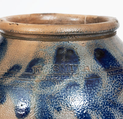 H.C. SMITH / ALEXA / D.C. (Alexandria, Virginia) Stoneware Jar w/ Cobalt Floral Decoration, c1835