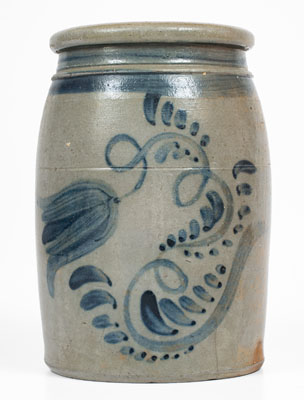 Fine Greensboro or New Geneva, Pennsylvania Stoneware Jar w/ Elaborate Cobalt Floral Decoration