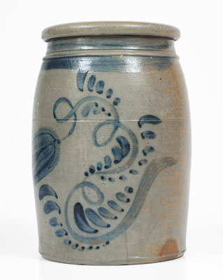 Fine Greensboro or New Geneva, Pennsylvania Stoneware Jar w/ Elaborate Cobalt Floral Decoration