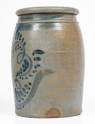 Fine Greensboro or New Geneva, Pennsylvania Stoneware Jar w/ Elaborate Cobalt Floral Decoration