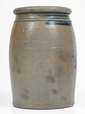 Fine Greensboro or New Geneva, Pennsylvania Stoneware Jar w/ Elaborate Cobalt Floral Decoration