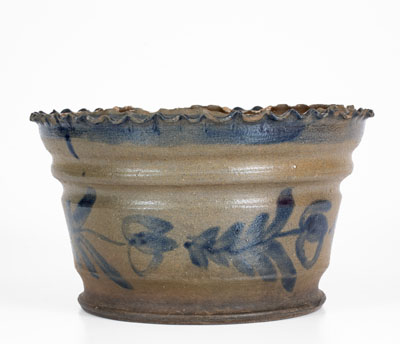 Extremely Rare Stoneware Flowerpot w/ Cobalt Floral Decoration, attrib. Decker Pottery, Washington County, TN