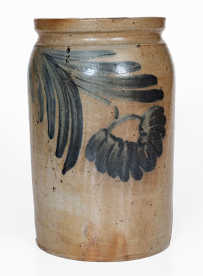 Attrib. William Linton, Baltimore, MD Stoneware Jar w/ Cobalt Floral Decoration, mid 19th century